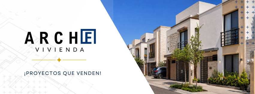 Portada oficial de ARCHE VIVIENDA con el lema Proyectos que venden y una imagen de desarrollo habitacional